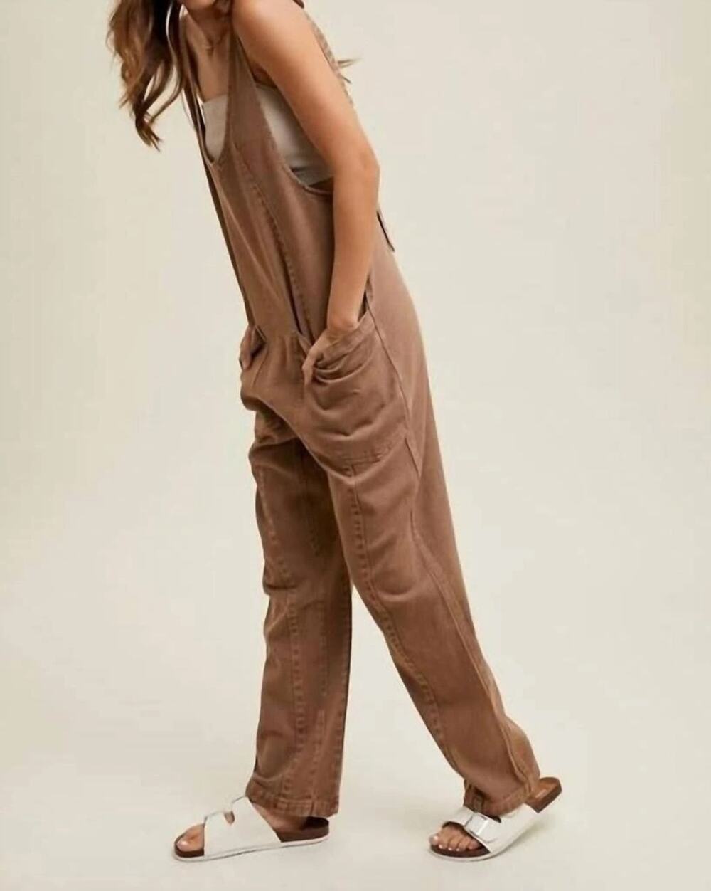 Wishlist Women’s Cotton Open Back Denim Overalls Mocha Size‎ S